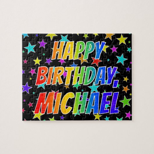 "MICHAEL" Voornaam, geun "HAPPY BIRTHDAY" Legpuzzel (Horizontaal)