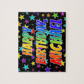 "MICHAEL" Voornaam, geun "HAPPY BIRTHDAY" Legpuzzel (Verticaal)