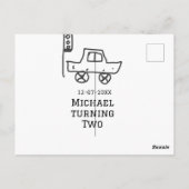 Michael wordt twee verjaardag speelgoed auto verke briefkaart (Achterkant)