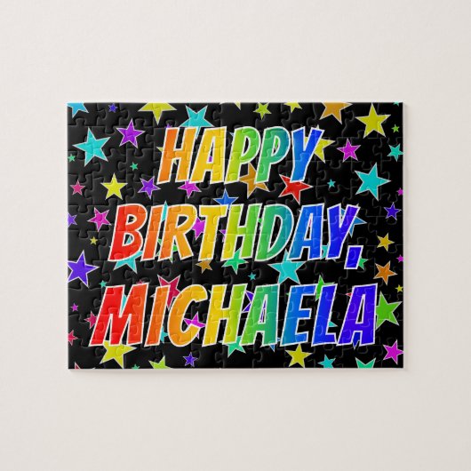 "MICHAELA" Voornaam, geun "HAPPY BIRTHDAY" Legpuzzel (Horizontaal)
