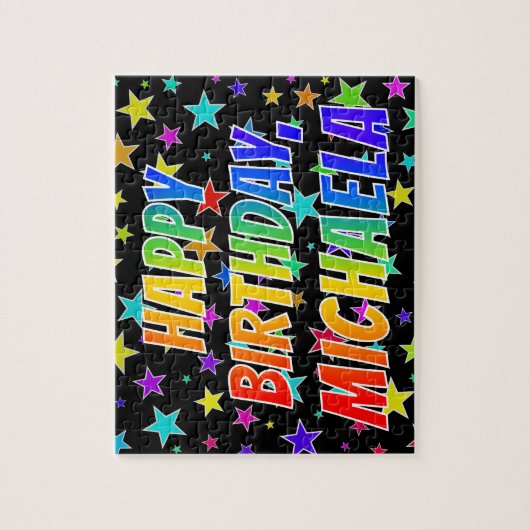 "MICHAELA" Voornaam, geun "HAPPY BIRTHDAY" Legpuzzel (Verticaal)