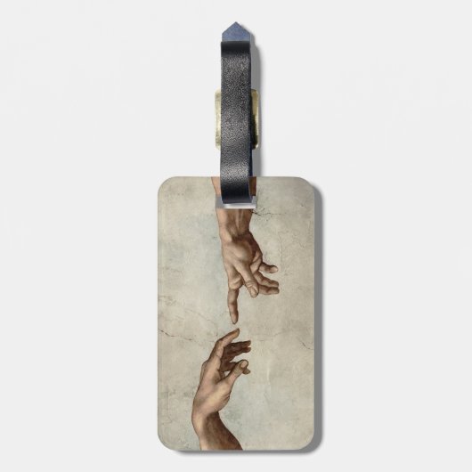 Michaelangelo overhandigt de schepping Adam God Bagagelabel (Achterkant verticaal)