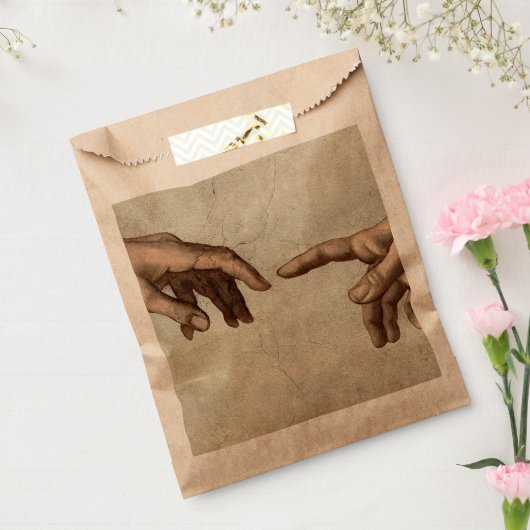 Michaelangelo overhandigt de schepping Adam God Bedankzakje (Gezegeld)