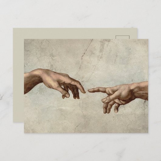 Michaelangelo overhandigt de schepping Adam God Briefkaart (Voorkant / Achterkant)