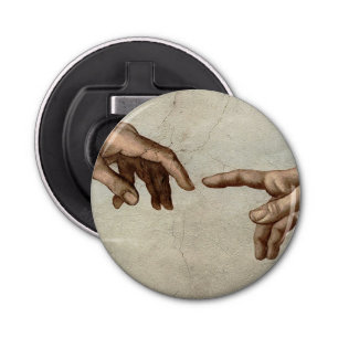 Michaelangelo overhandigt de schepping Adam God Button Flesopener