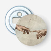Michaelangelo overhandigt de schepping Adam God Button Flesopener (Voorkant)