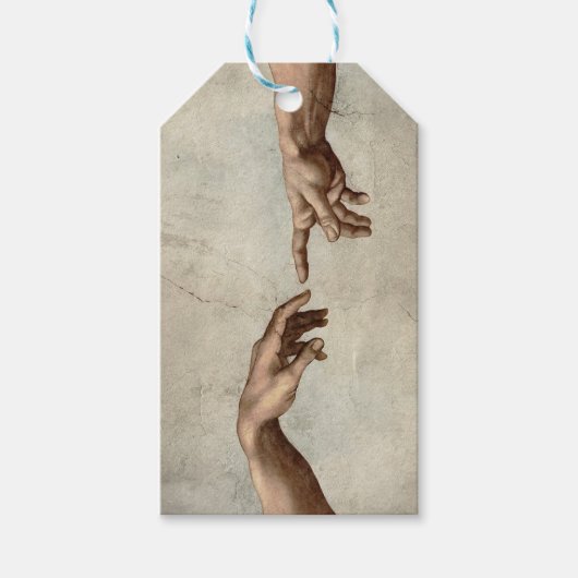 Michaelangelo overhandigt de schepping Adam God Cadeaulabel (Voorkant)