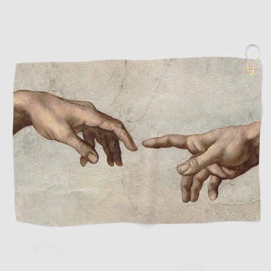 Michaelangelo overhandigt de schepping Adam God Golfhanddoek (Horizontaal)