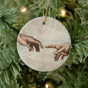Michaelangelo overhandigt de schepping Adam God Keramisch Ornament