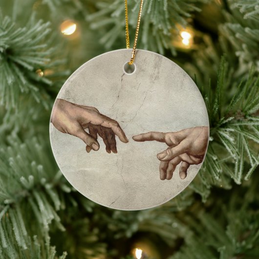 Michaelangelo overhandigt de schepping Adam God Keramisch Ornament (Boom)