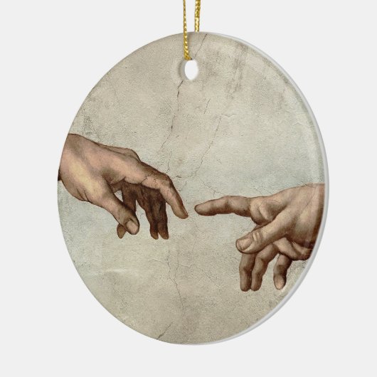 Michaelangelo overhandigt de schepping Adam God Keramisch Ornament (Links)