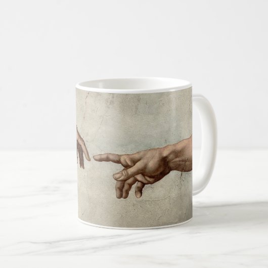 Michaelangelo overhandigt de schepping Adam God Koffiemok (Voorkant rechts)