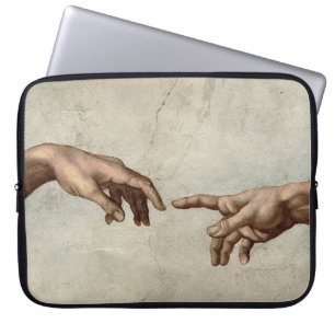 Michaelangelo overhandigt de schepping Adam God Laptop Sleeve