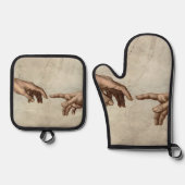 Michaelangelo overhandigt de schepping Adam God Ovenwant & Pannenlap Set (Voorkant)