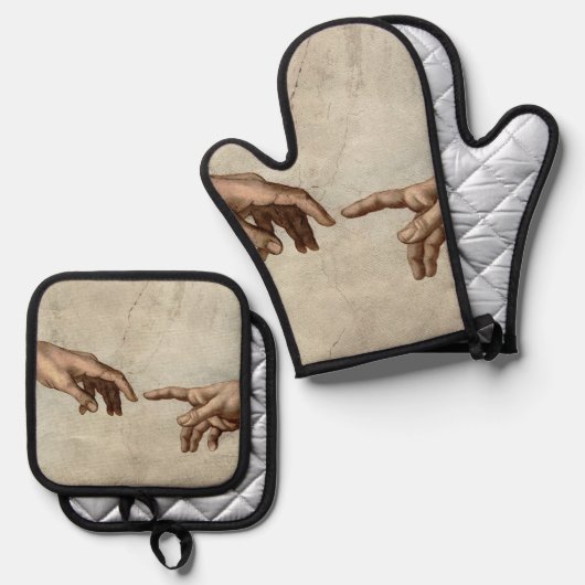 Michaelangelo overhandigt de schepping Adam God Ovenwant & Pannenlap Set (Voorkant / Achterkant)