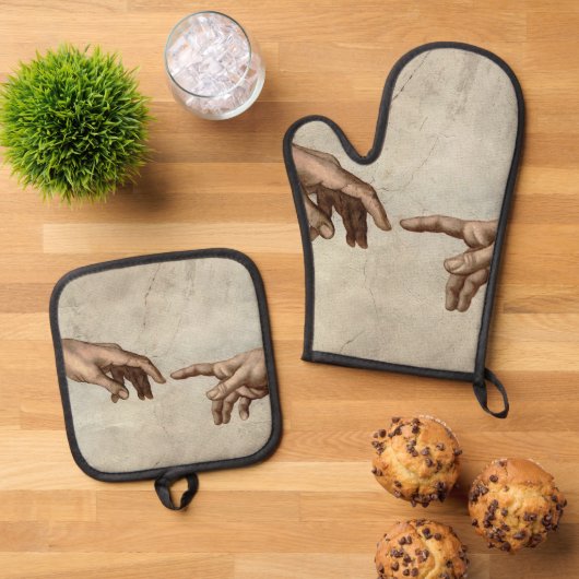 Michaelangelo overhandigt de schepping Adam God Ovenwant & Pannenlap Set (Top down)