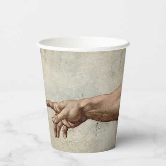 Michaelangelo overhandigt de schepping Adam God Papieren Bekers (Achterkant)