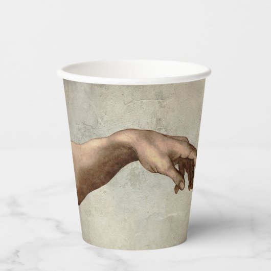 Michaelangelo overhandigt de schepping Adam God Papieren Bekers (Voorkant)