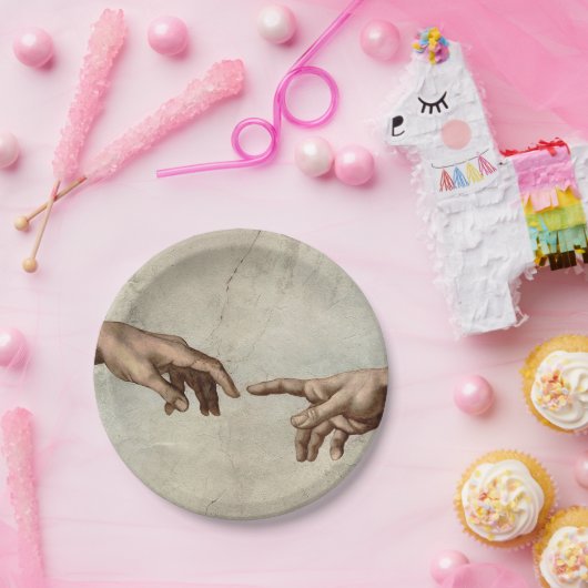 Michaelangelo overhandigt de schepping Adam God Papieren Bordje (Feest)