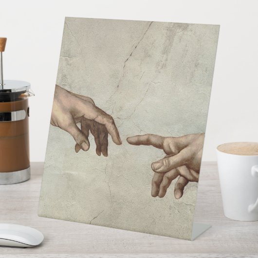 Michaelangelo overhandigt de schepping Adam God Reclamebord Met Voetstuk (Insitu)