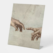 Michaelangelo overhandigt de schepping Adam God Reclamebord Met Voetstuk (Voorkant)