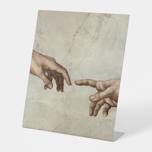 Michaelangelo overhandigt de schepping Adam God Reclamebord Met Voetstuk (Voorkant)