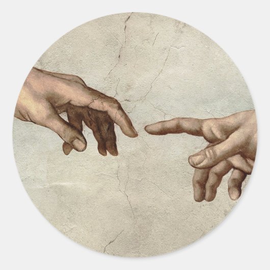 Michaelangelo overhandigt de schepping Adam God Ronde Sticker (Voorkant)