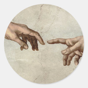 Michaelangelo overhandigt de schepping Adam God Ronde Sticker