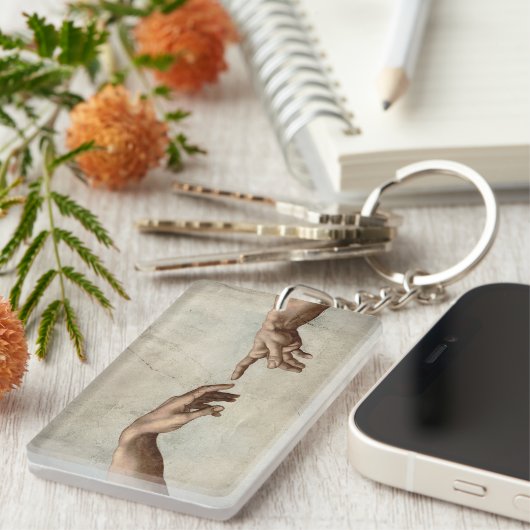 Michaelangelo overhandigt de schepping Adam God Sleutelhanger (Voorkant Rechts)