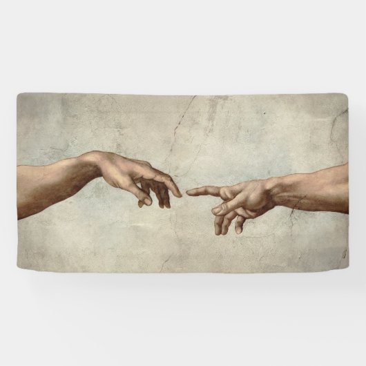 Michaelangelo overhandigt de schepping Adam God Spandoek (Horizontaal)