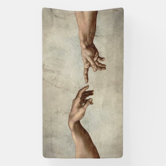 Michaelangelo overhandigt de schepping Adam God Spandoek (Verticaal)
