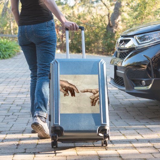 Michaelangelo overhandigt de schepping Adam God Sticker (Koffer Insitu)