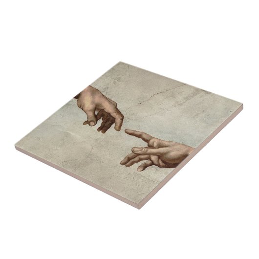 Michaelangelo overhandigt de schepping Adam God Tegeltje (Zijkant)