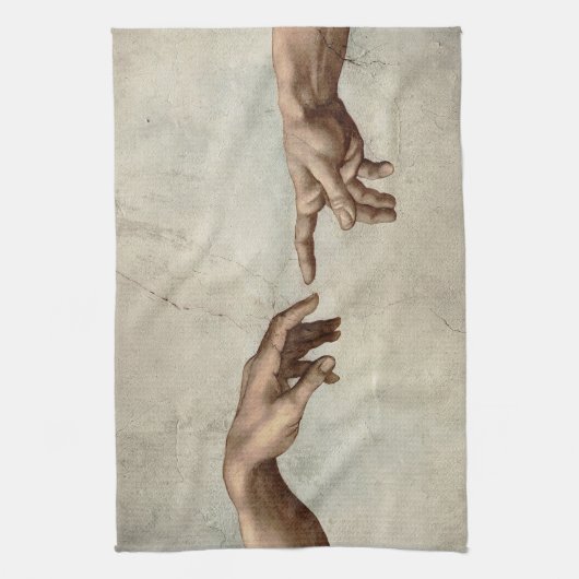 Michaelangelo overhandigt de schepping Adam God Theedoek (Verticaal)