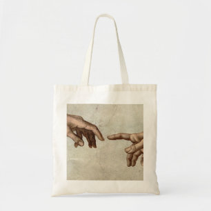 Michaelangelo overhandigt de schepping Adam God Tote Bag