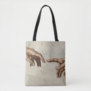 Michaelangelo overhandigt de schepping Adam God Tote Bag