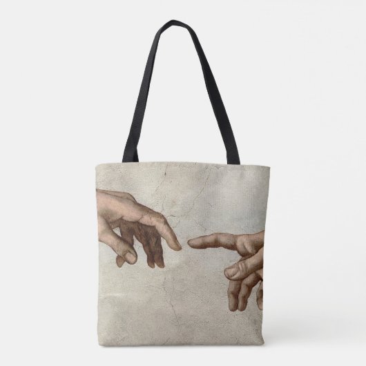 Michaelangelo overhandigt de schepping Adam God Tote Bag (Achterkant)