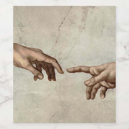 Michaelangelo overhandigt de schepping Adam God Wijn Etiket (Enkel label)