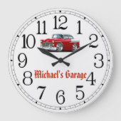 Michael's Garage Red & White Classic Car Clock Grote Klok (Voorkant)