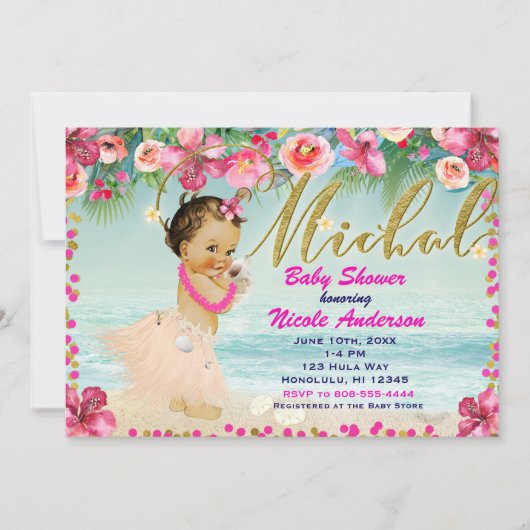 MICHAL Aloha Baby shower Hawaiian Retro Beach Kaart (Voorkant)