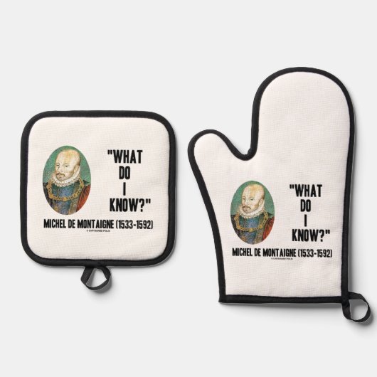 Michel de Montaigne Wat weet ik? prijsopgave Ovenwant & Pannenlap Set (Voorkant)