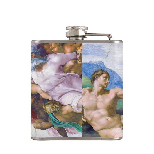 Michelangelo - Aanmaak van Adam geïsoleerd Heupfles (Achterkant)