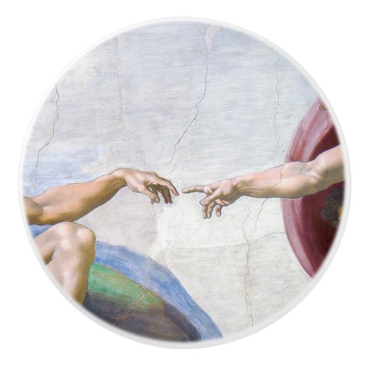 Michelangelo - Aanmaak van Adam geïsoleerd Keramische Knop (Voorkant)