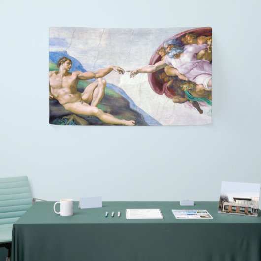 Michelangelo - Aanmaak van Adam geïsoleerd Spandoek (Beurs)