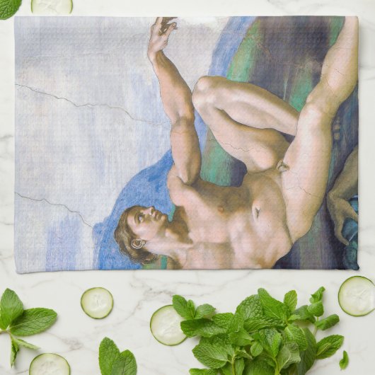 Michelangelo - Aanmaak van Adam geïsoleerd Theedoek (Gevouwen)