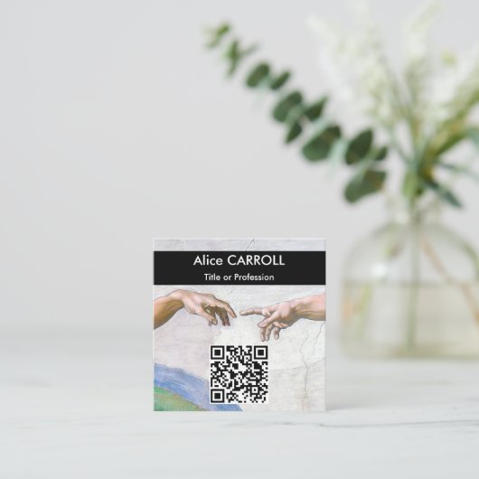 Michelangelo - Aanmaak van Adam - QR-code Vierkante Visitekaartje (Staand voorkant)