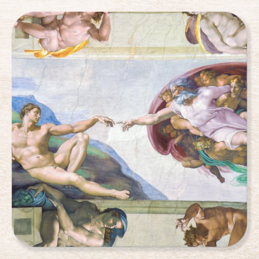 Michelangelo - Aanmaak van Adam, Sistine Chapel's Kartonnen Onderzetters (Voorkant)