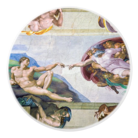 Michelangelo - Aanmaak van Adam, Sistine Chapel's Keramische Knop (Voorkant)