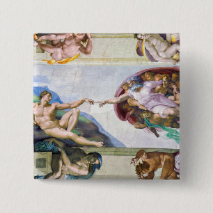 Michelangelo - Aanmaak van Adam, Sistine Chapel's Vierkante Button 5,1 Cm