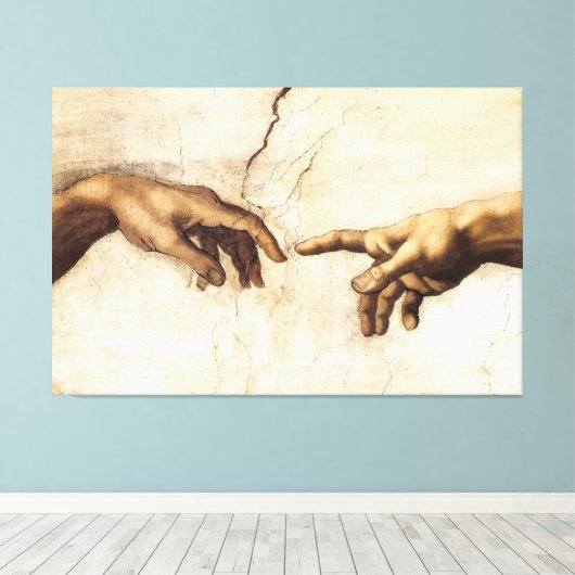 Michelangelo Buonarroti - De hand van God Canvas Afdruk (Insitu (Houten vloer))